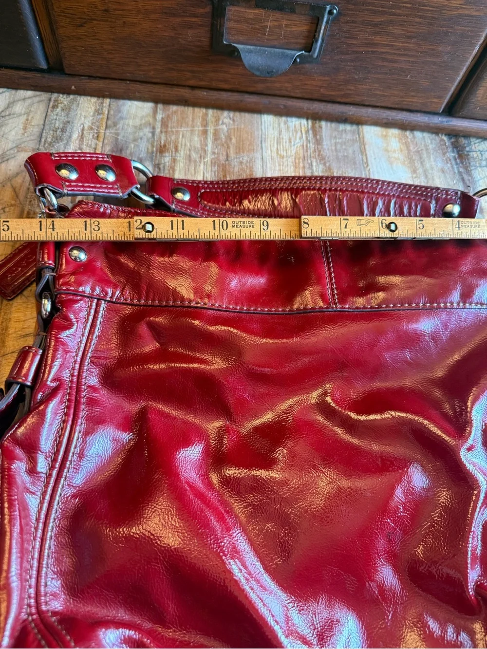 Coach Red Patent Leather Shoulder Bag with Silver Hardware